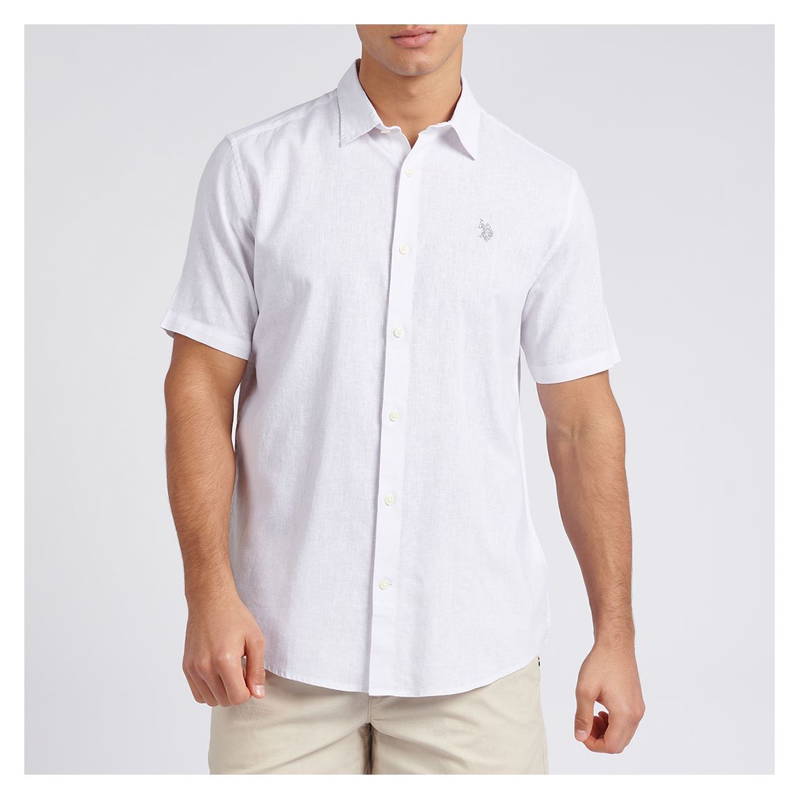 White Short Sleeve Linen Blend Shirt main product photo