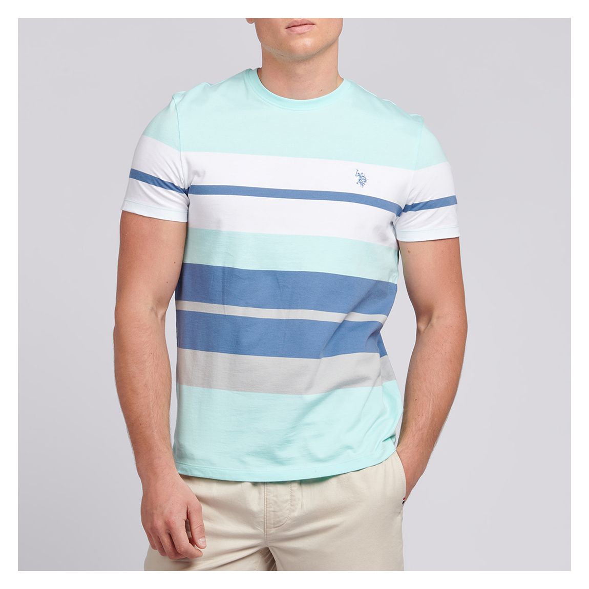 Blue Colour Block Cotton T-Shirt main product photo