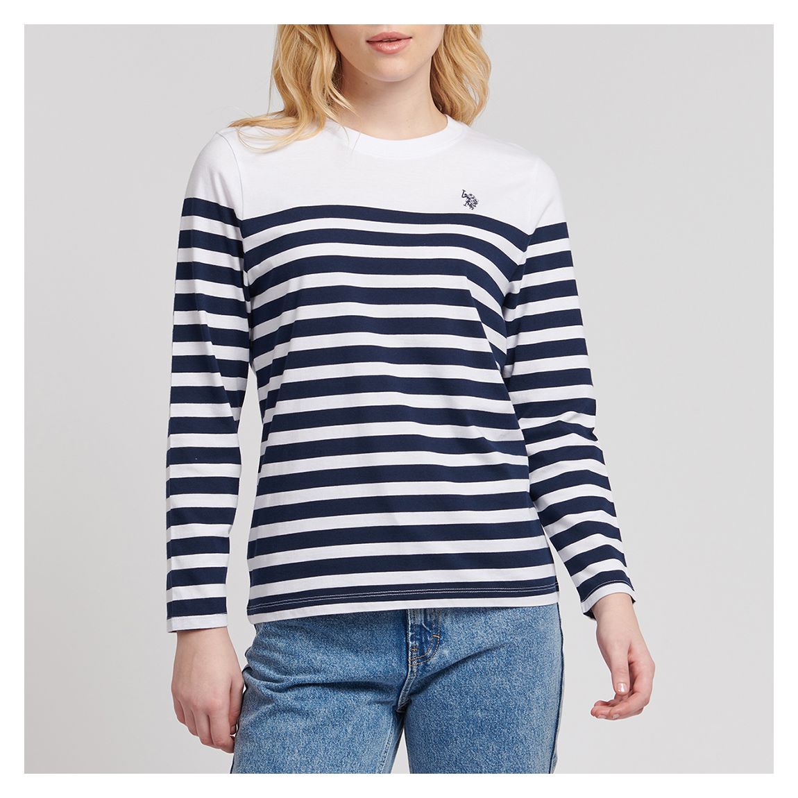 White Stripe Long Sleeve Cotton Top main product photo