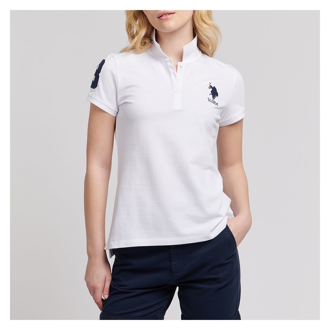 White Embroidered Logo Cotton Blend Polo Shirt main product photo