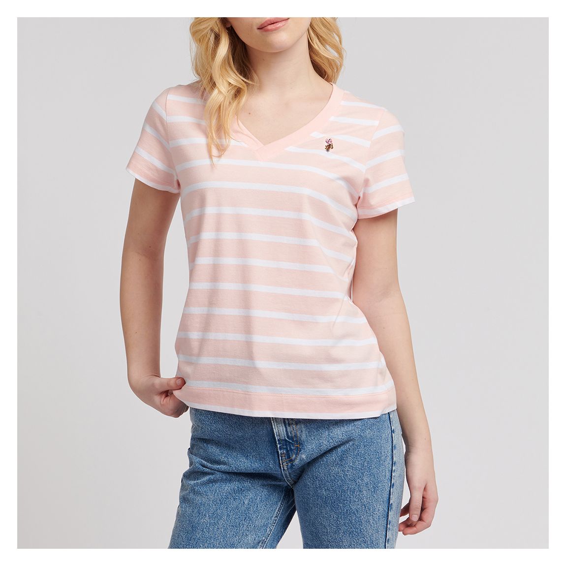 Pink Stripe V-Neck Cotton T-Shirt main product photo
