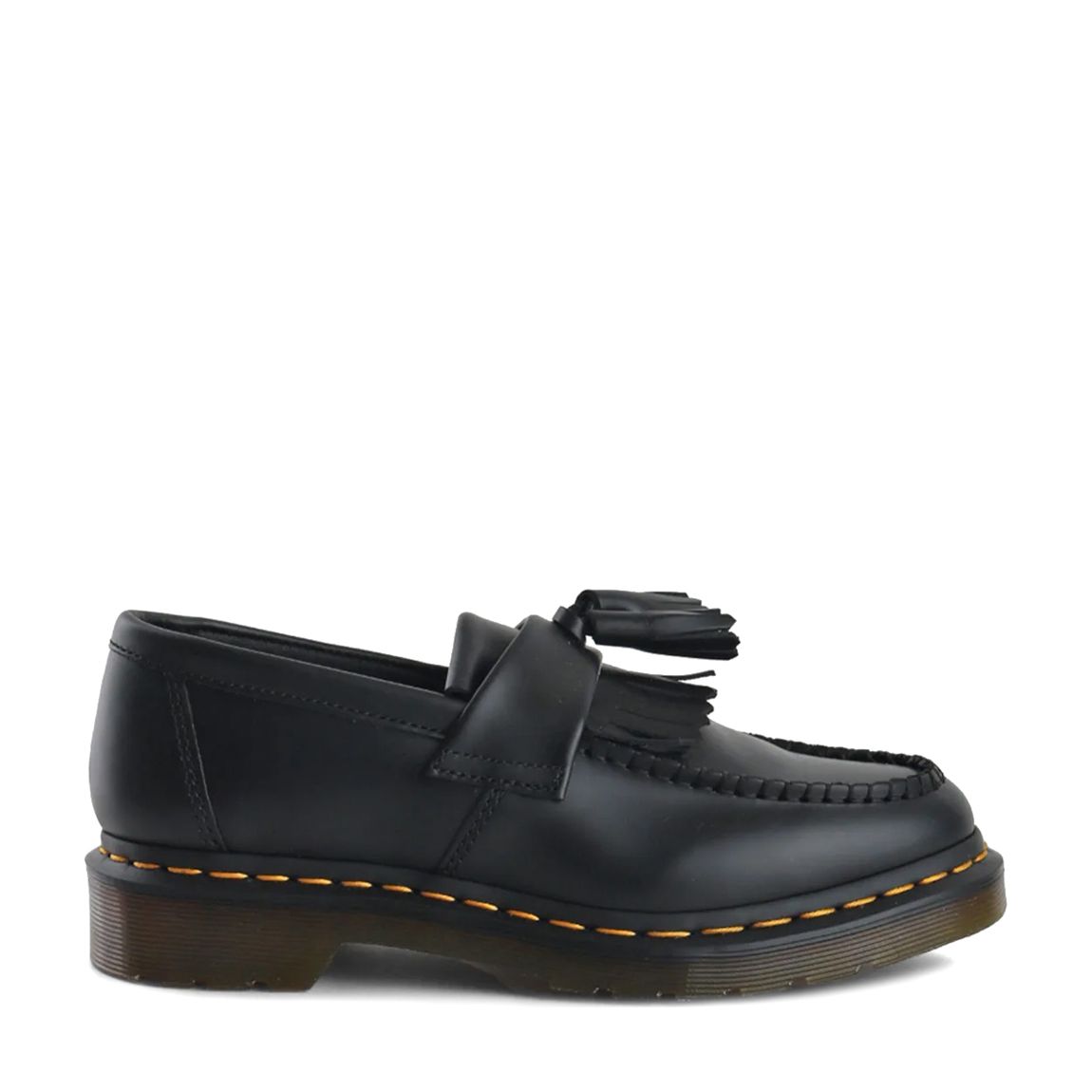 Unisex Black Yellow Stitch Smooth Leather Tassel Loafers main product photo