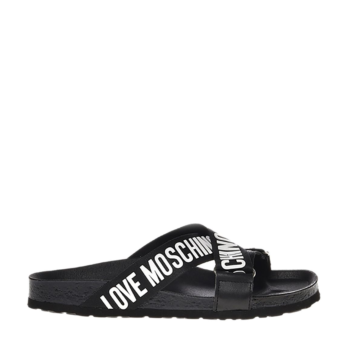 Black/White Crossover Strap Flat Sandals main product photo