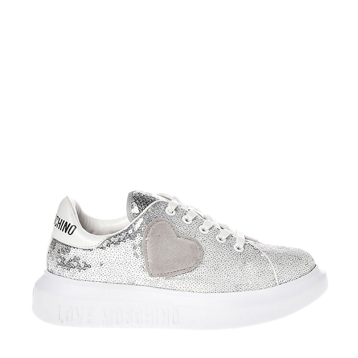 Silver Sequins Heart Print Trainers main product photo