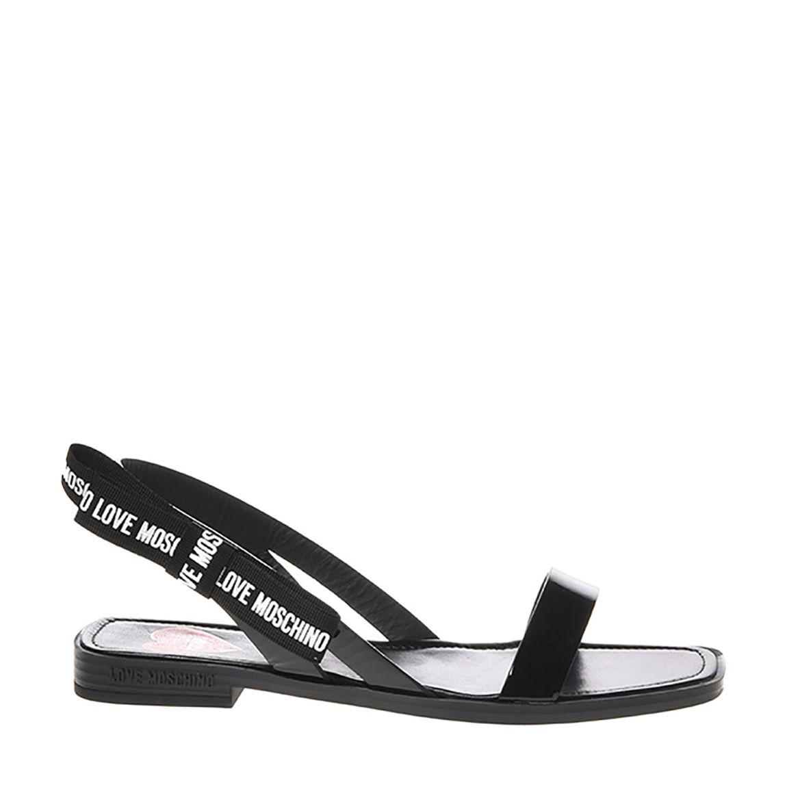 Black Logo Print Strappy Flat Sandals main product photo