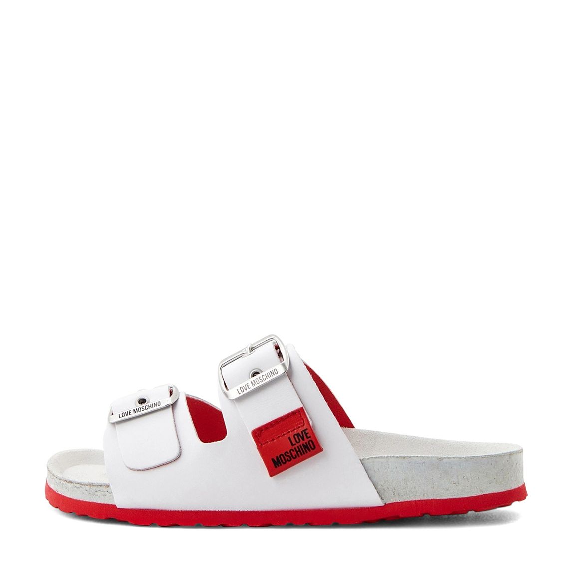 White/Red Leather Buckle Flat Sandals main product photo