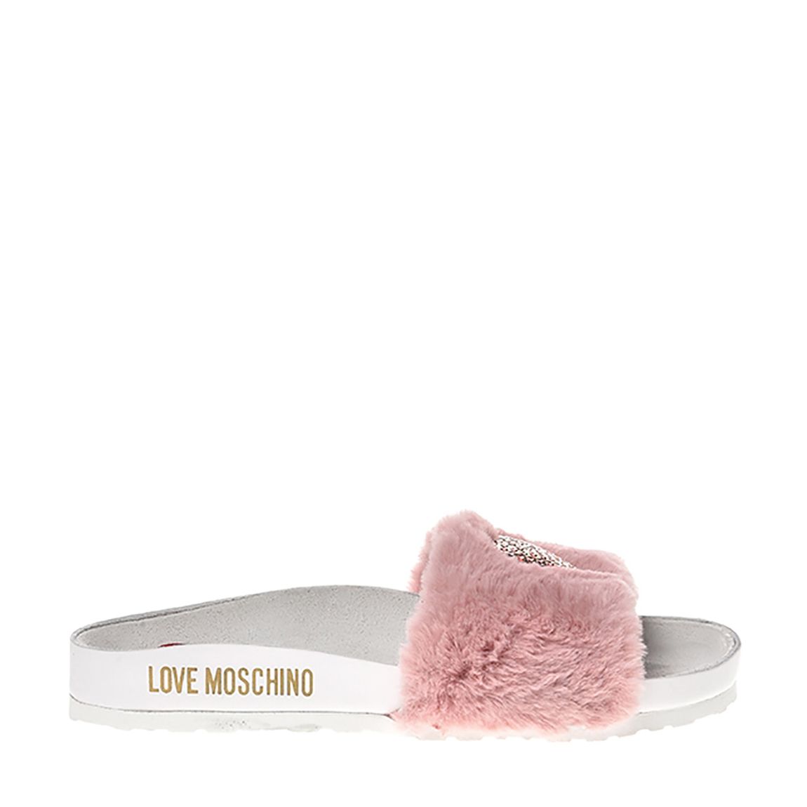 Pink Faux Fur Rhinestone Heart Sliders main product photo