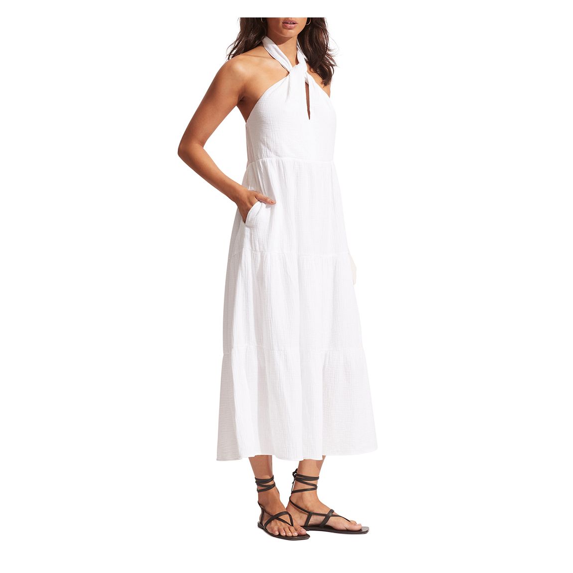 White Halter Neck Maxi Dress main product photo