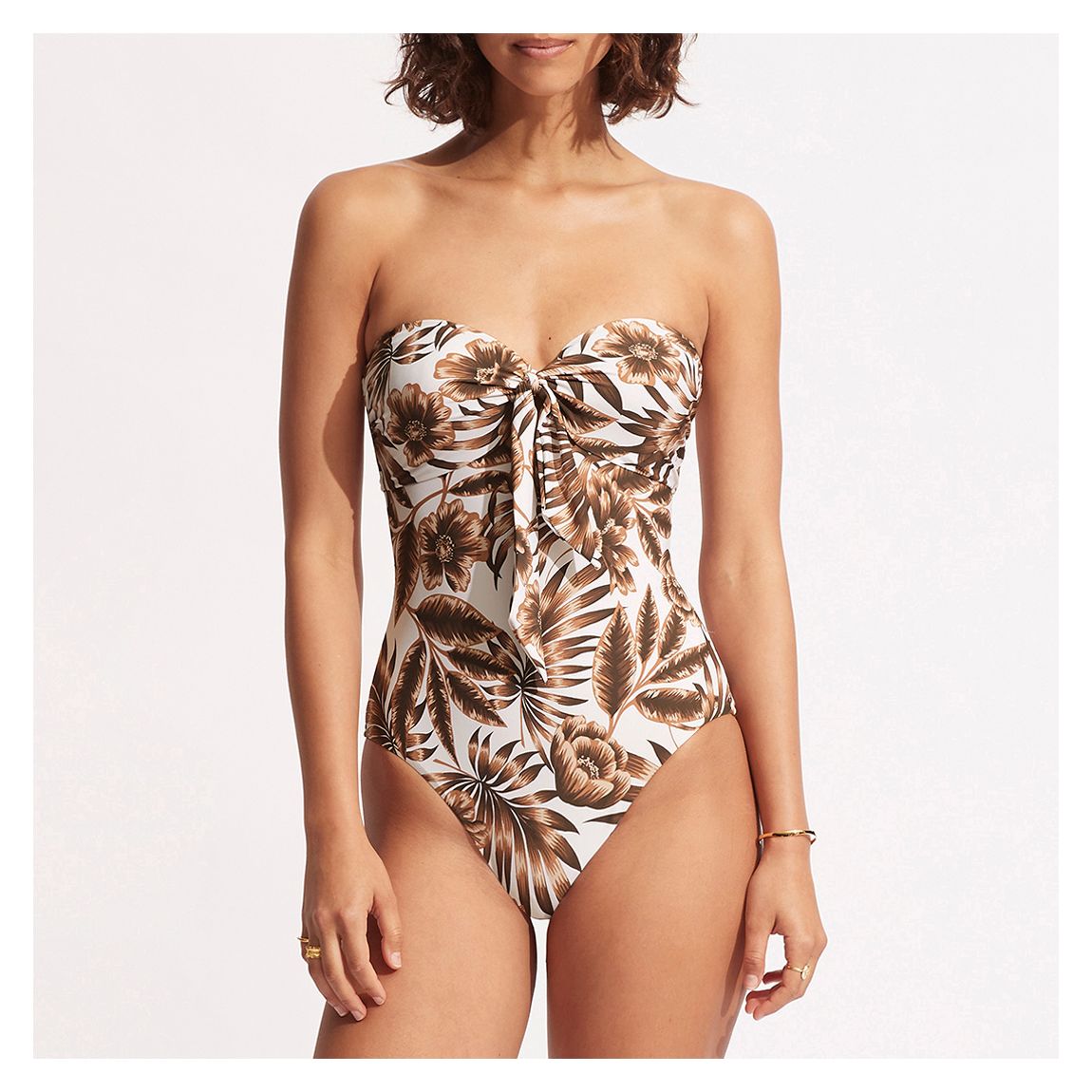 Ecru Island In The Sun Twist Tie Front One Piece main product photo