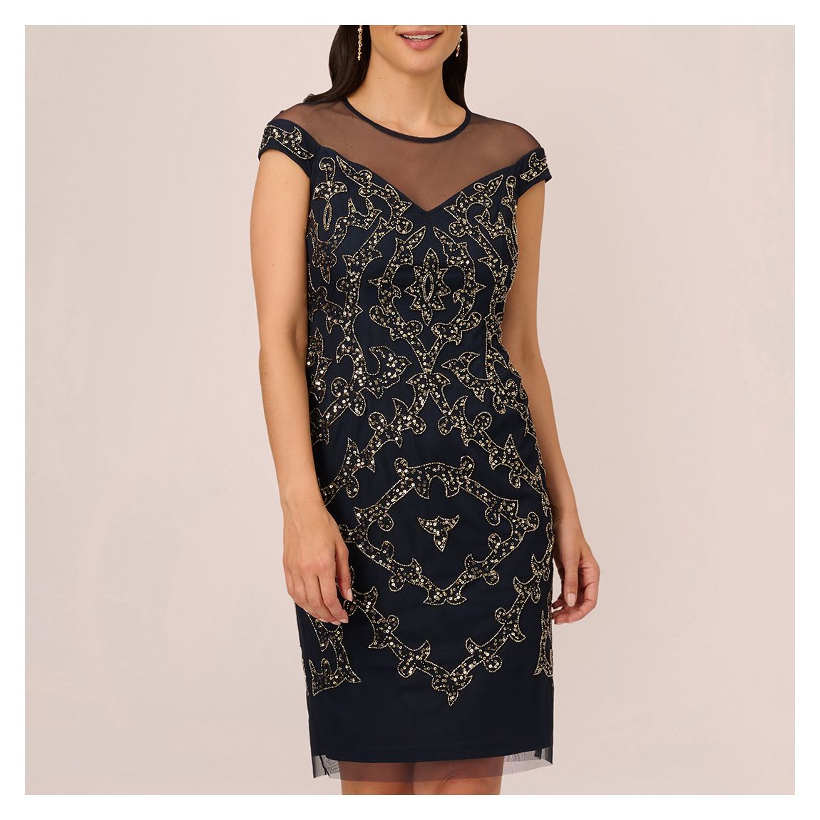 Black Beaded Illusion Yoke Dress main product photo
