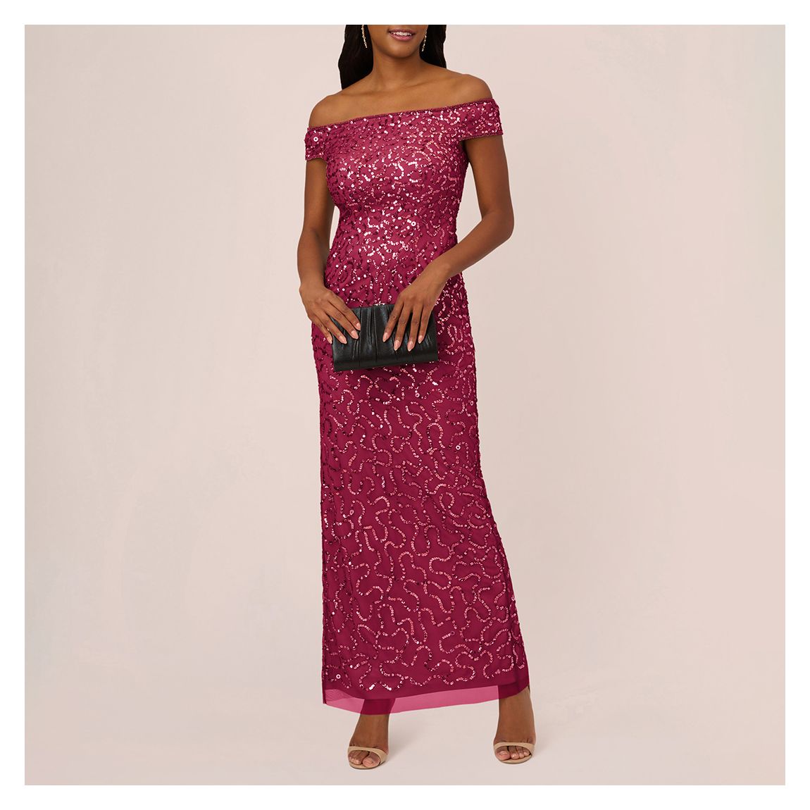 Pink Beaded Off Shoulder Gown main product photo