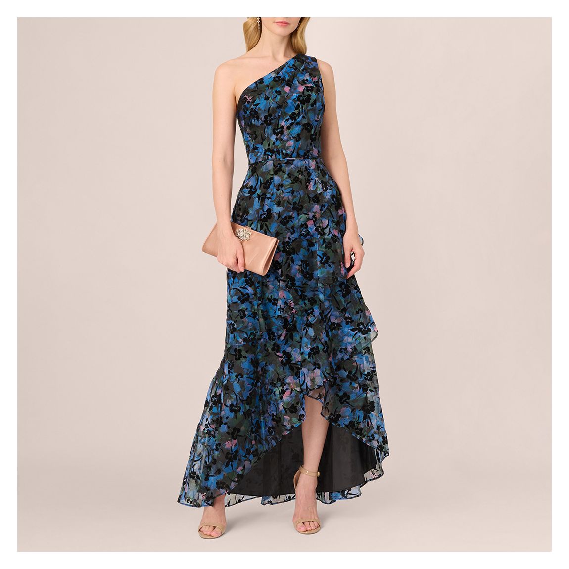 Navy Print Flocked Organza Gown main product photo