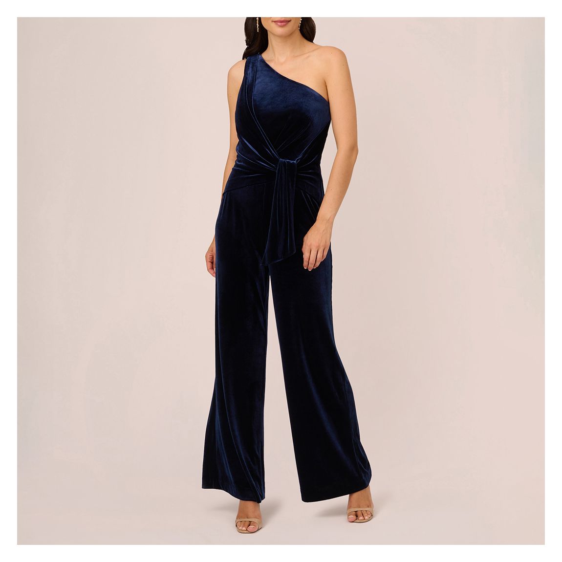 Navy One Shoulder Velvet Jumpsuit main product photo