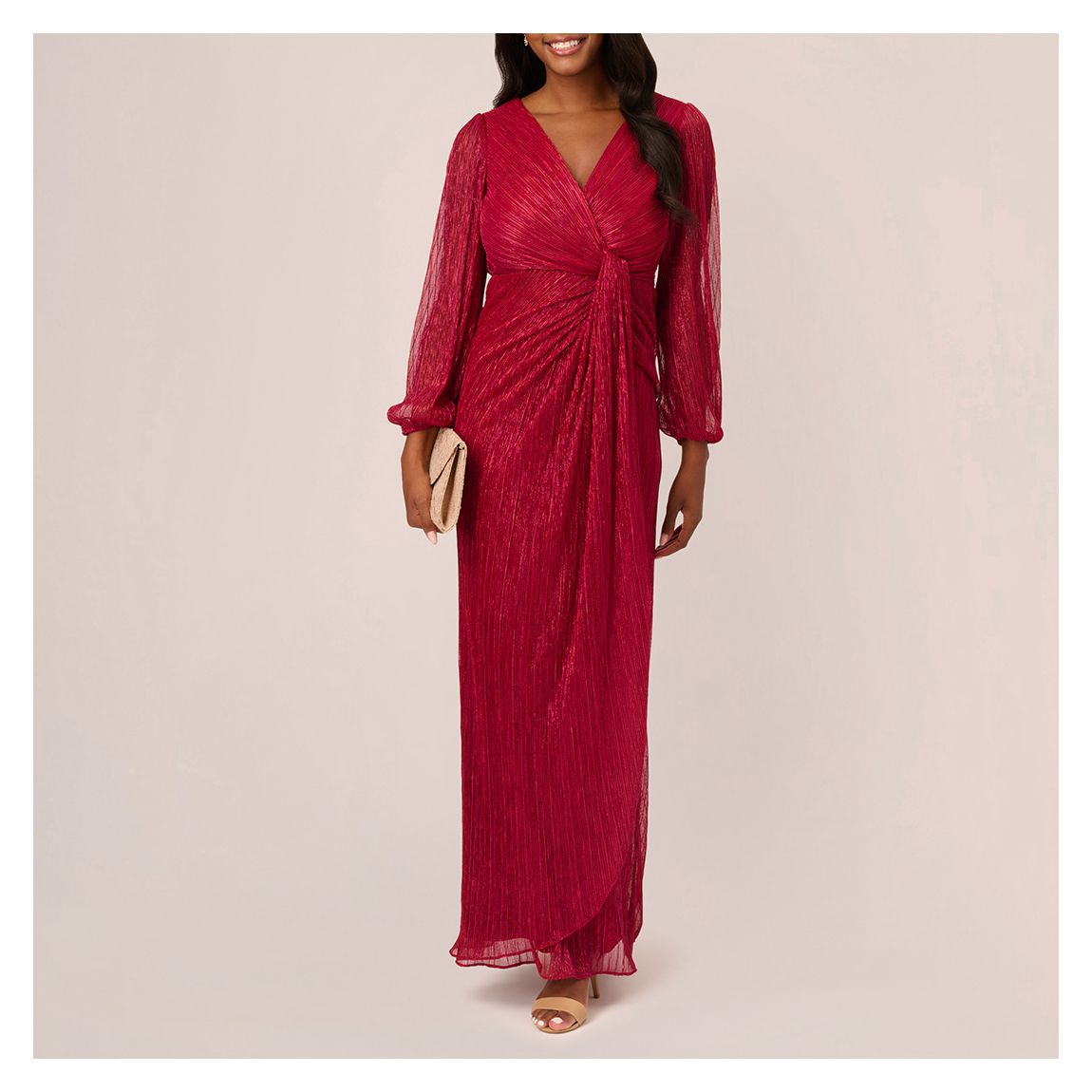 Red Metallic Mesh Draped Gown main product photo