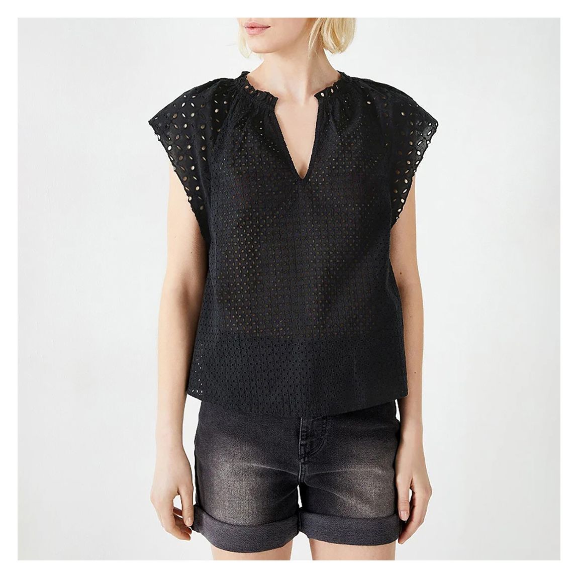 Black Katy Broderie Cotton Top main product photo