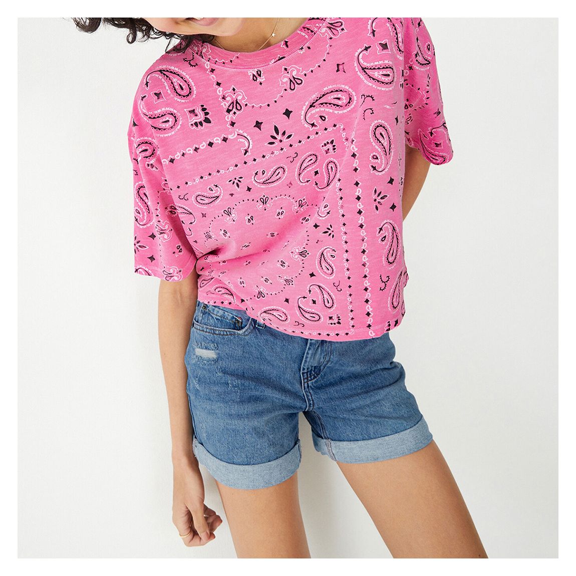 Pink Bandana Cropped Cotton T-Shirt main product photo