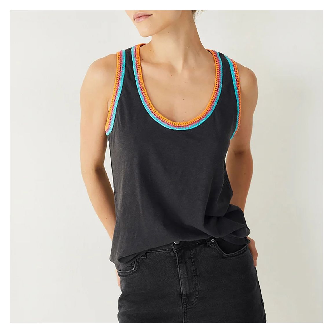 Black Marte Crochet Trim Cotton Vest Top main product photo