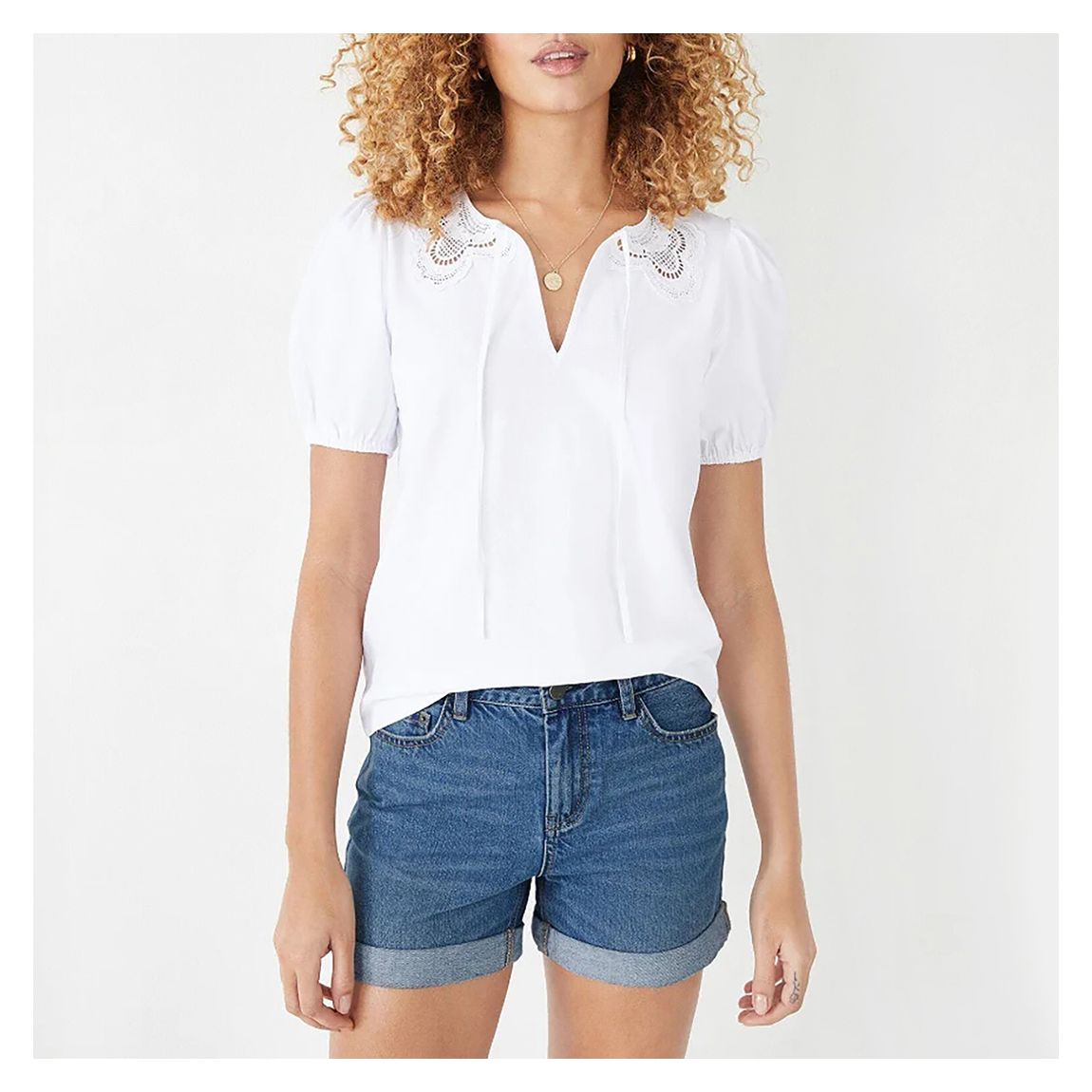 White Kendria Lace Collar Cotton Top main product photo