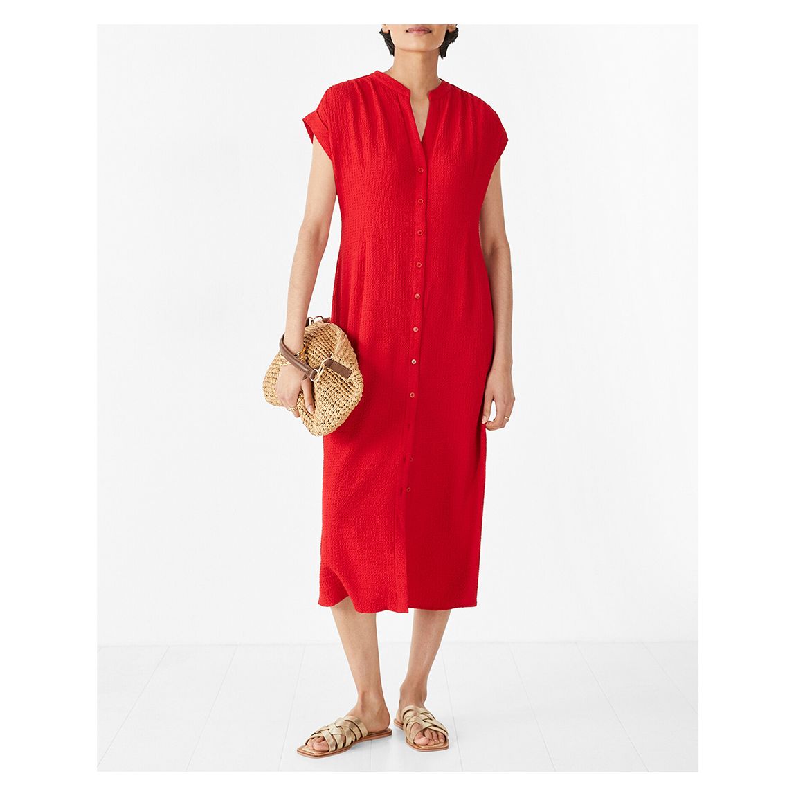 Red Textured Posy Midi Dress main product photo