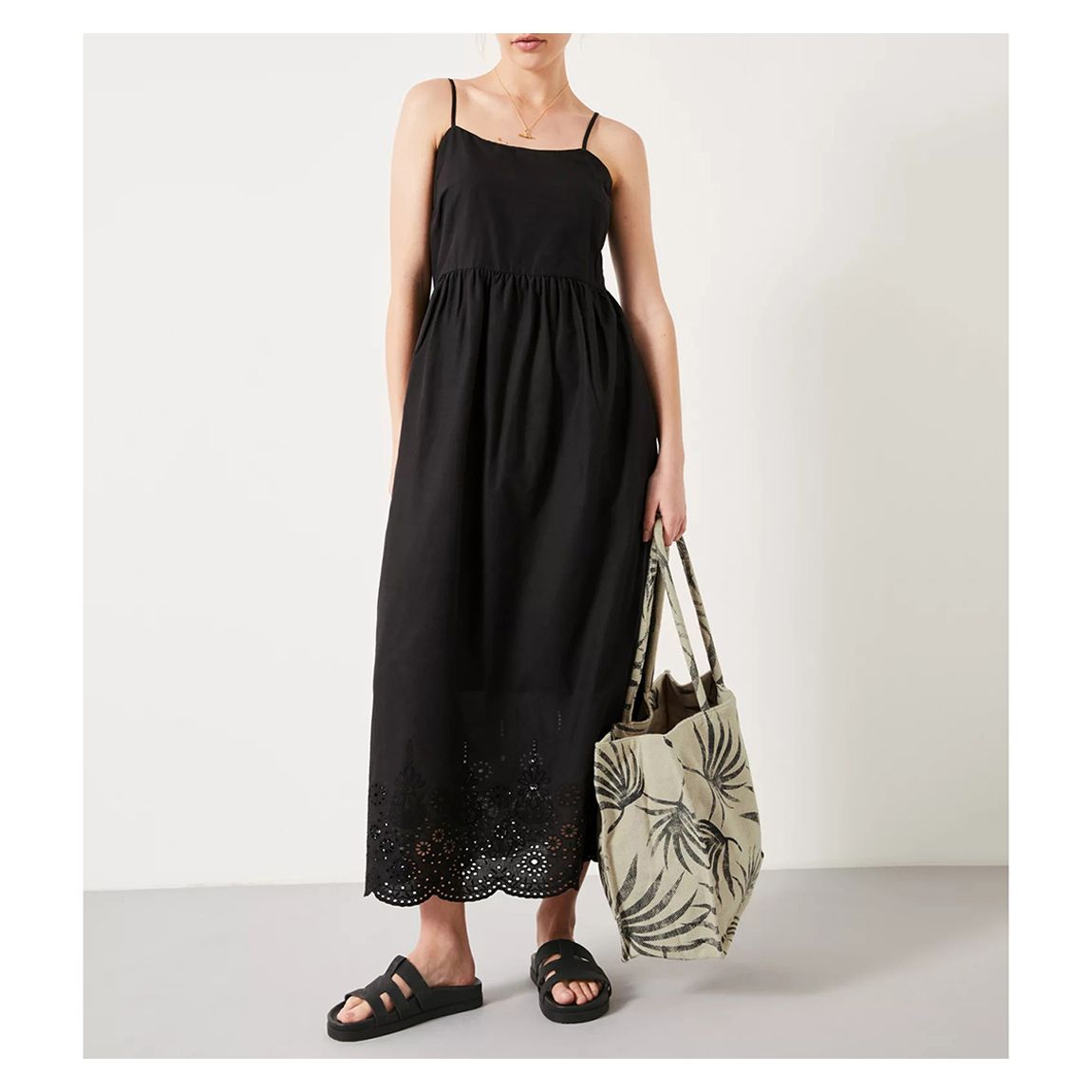 Black Neesha Broderie Cotton Blend Midi Dress main product photo