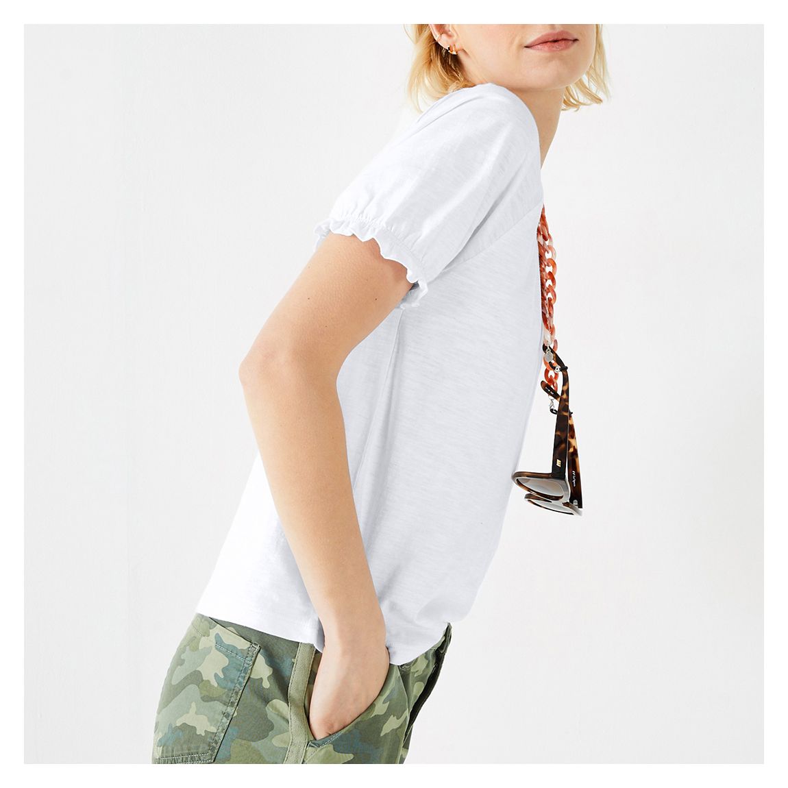 White Alida Gather Trim T Shirt main product photo