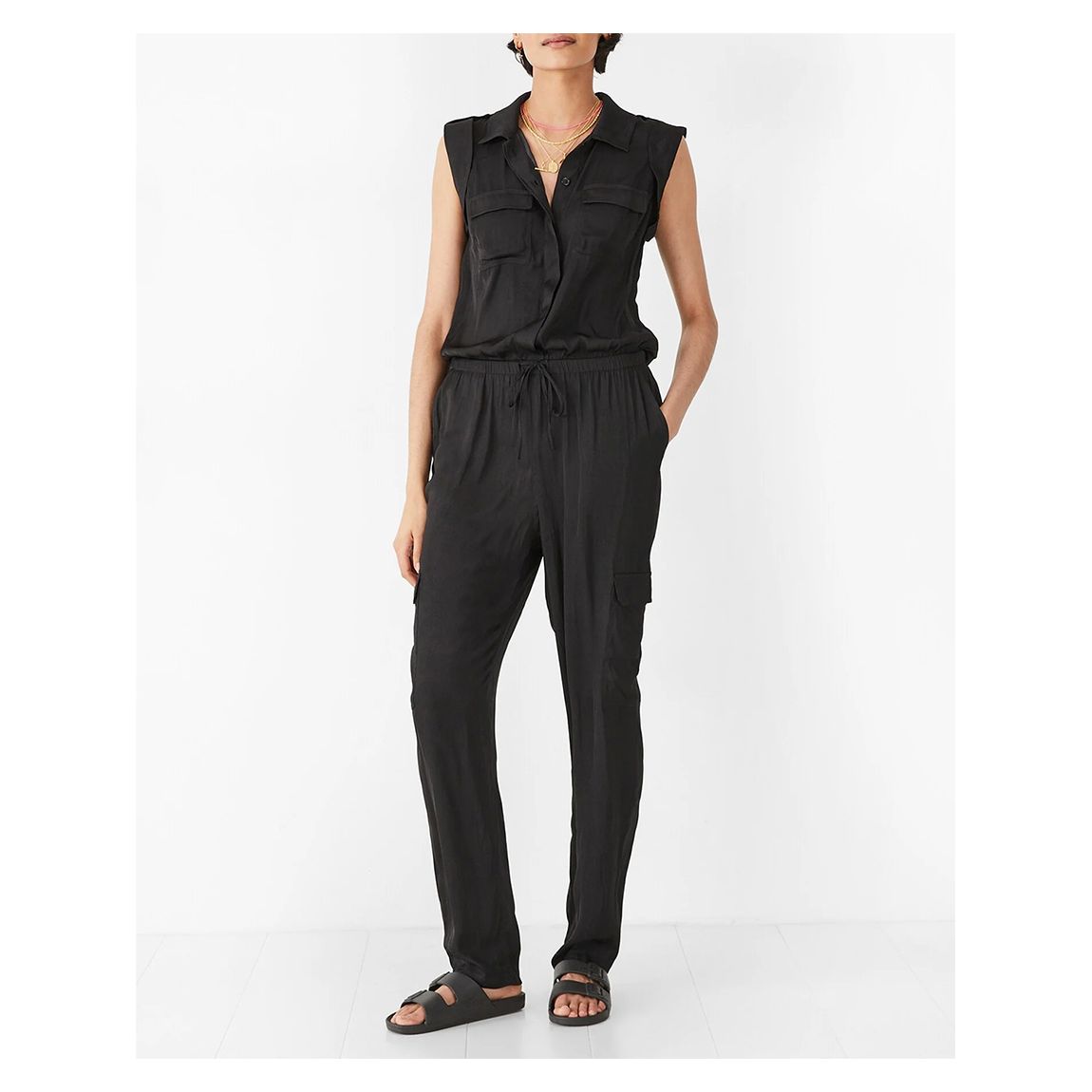 Black Utility Sleeveless Jumpsuit main product photo