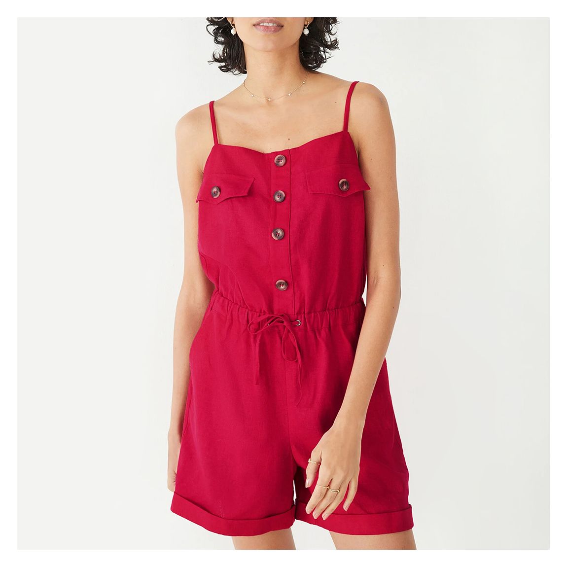 Red Cargo Linen Blend Playsuit main product photo