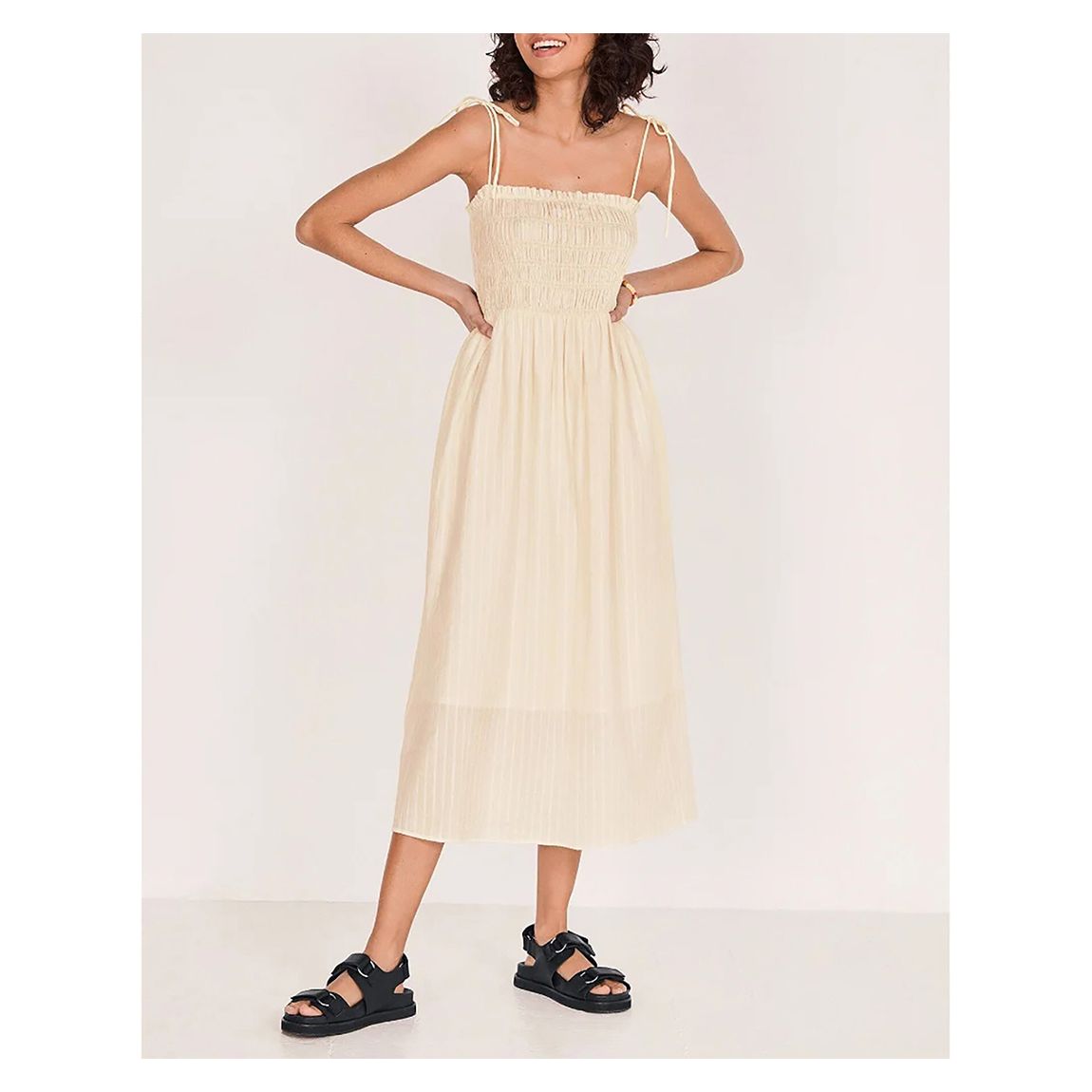 Ecru Skylar Shirred Midi Dress main product photo