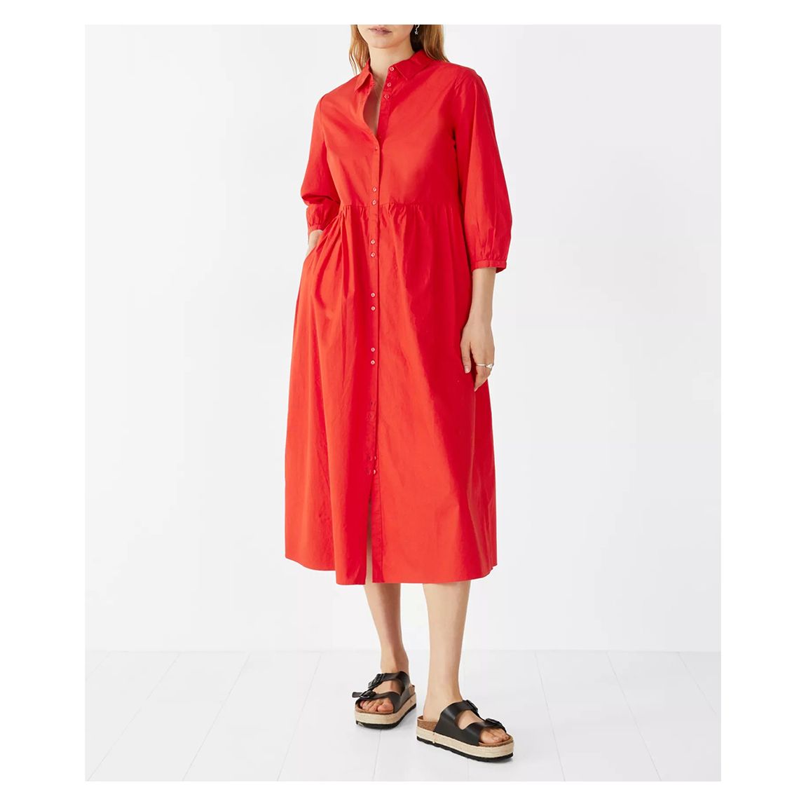 Red Cindy Poplin Cotton Midi Dress main product photo