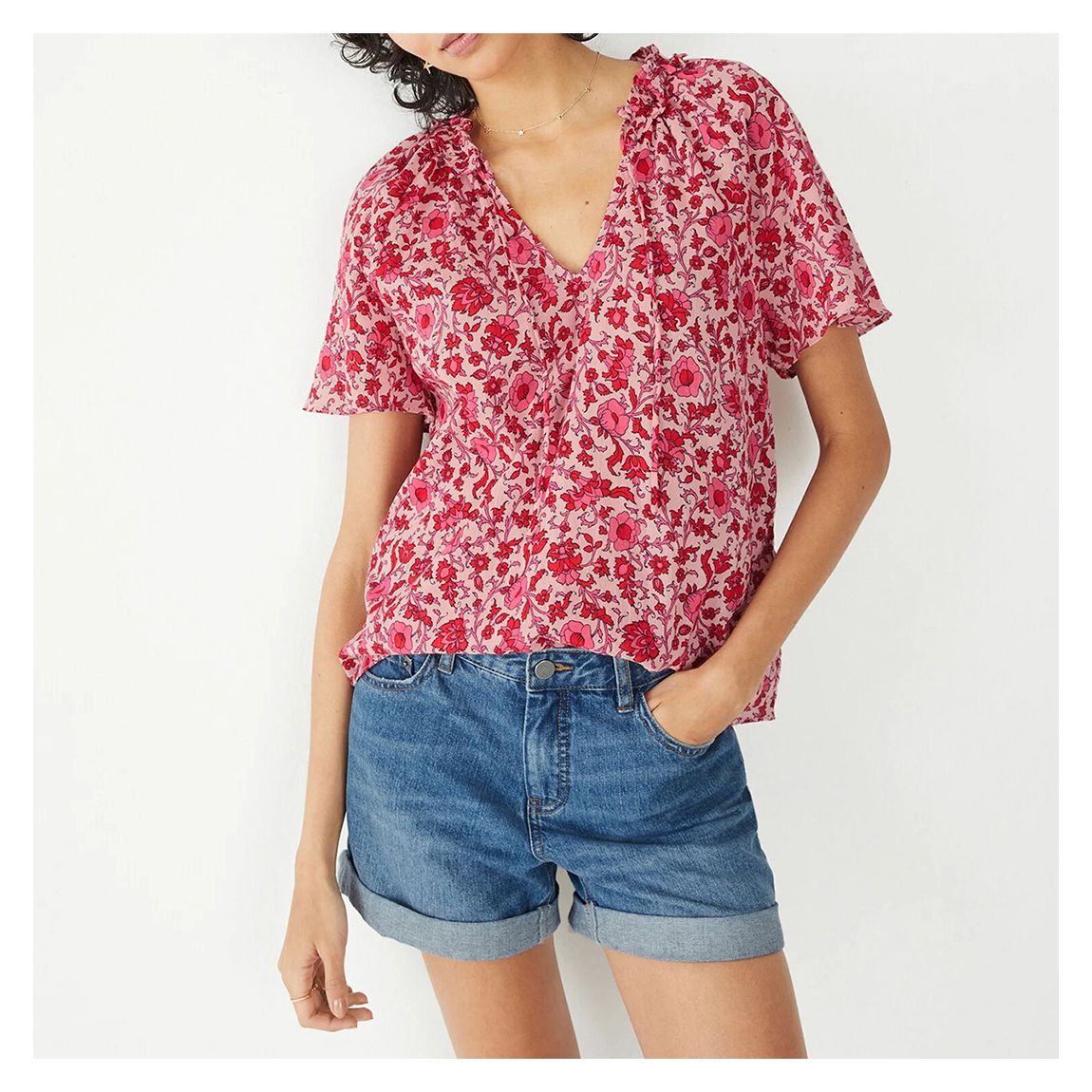Pink June Floral Cotton Top main product photo