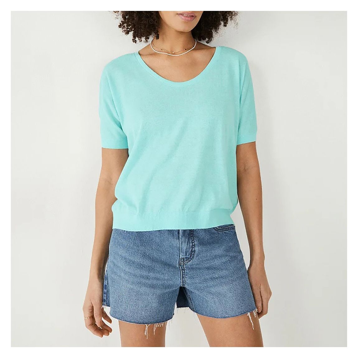 Blue Fern Linen Blend Knitted T-Shirt main product photo