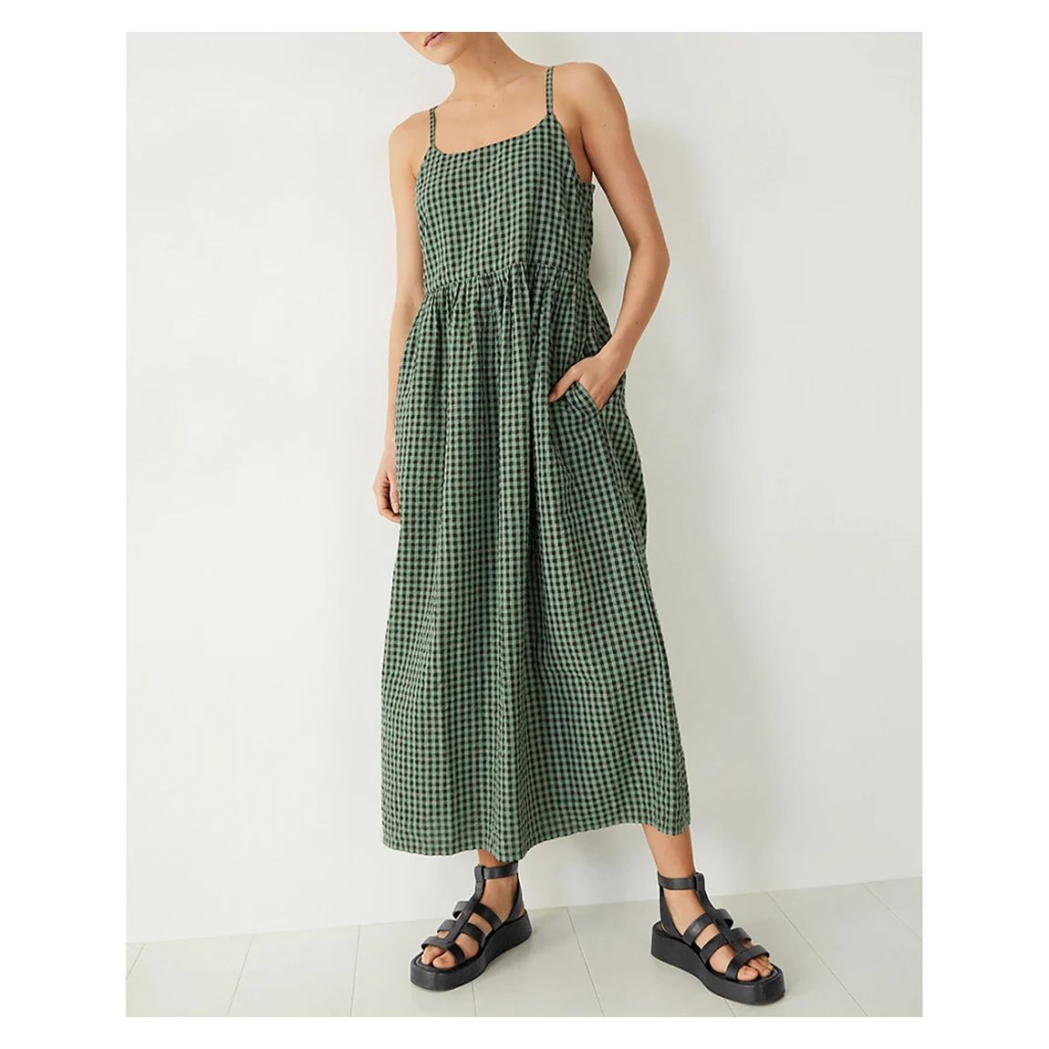 Green Clove Check Cotton Midi Dress main product photo