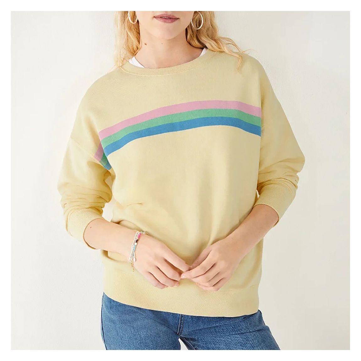 Yellow Aurora Stripe Relaxed Cotton Sweatshirt main product photo