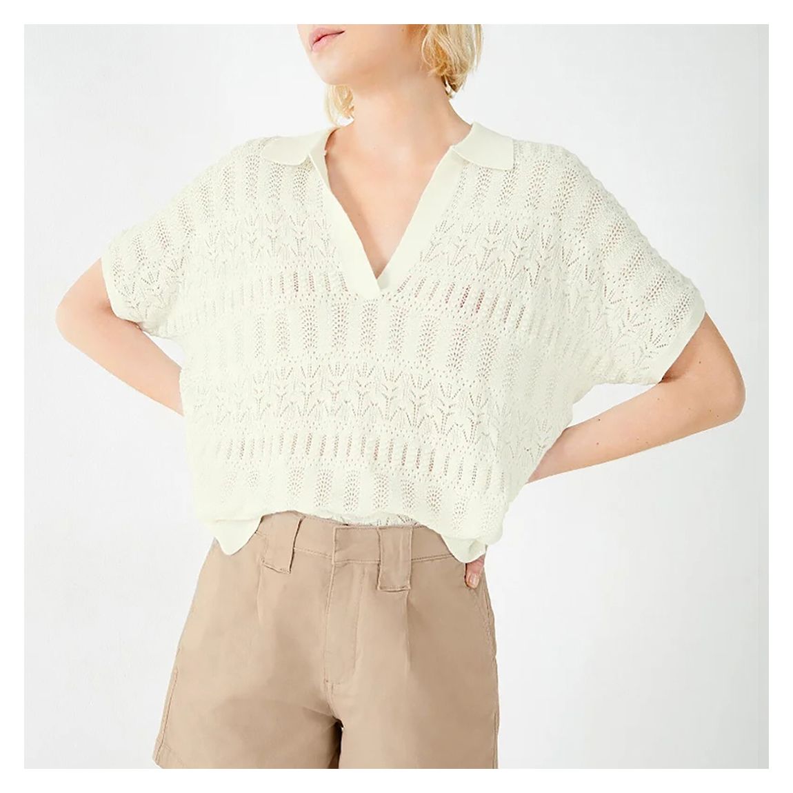 Ecru Ziva Collar Knit Top main product photo