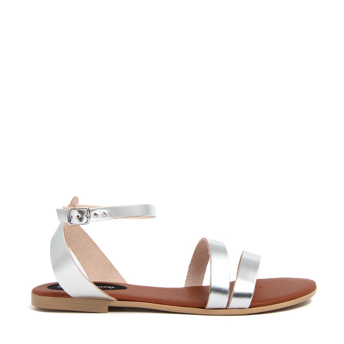 Silver Strappy Leather Flat Sandals main product photo