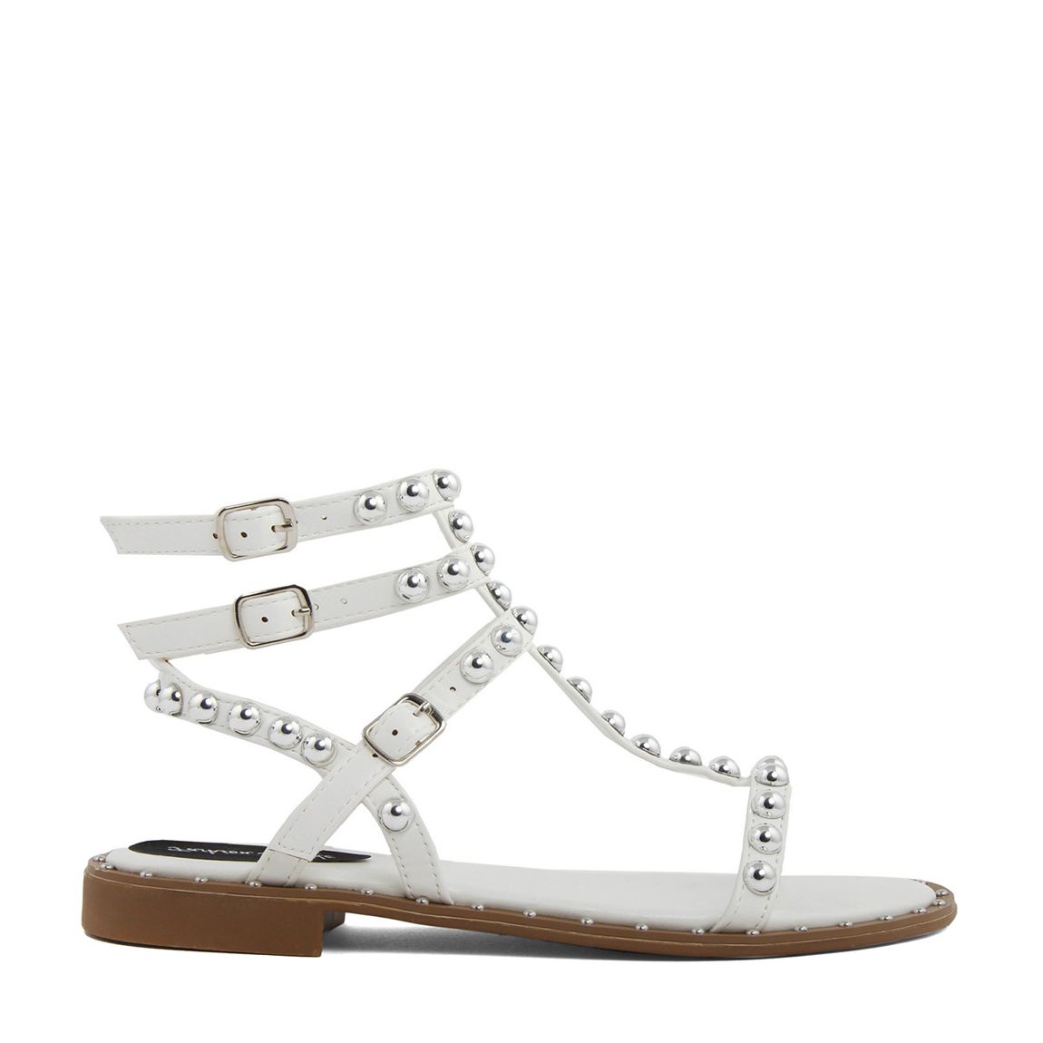 White Studded Strappy Flat Sandals main product photo