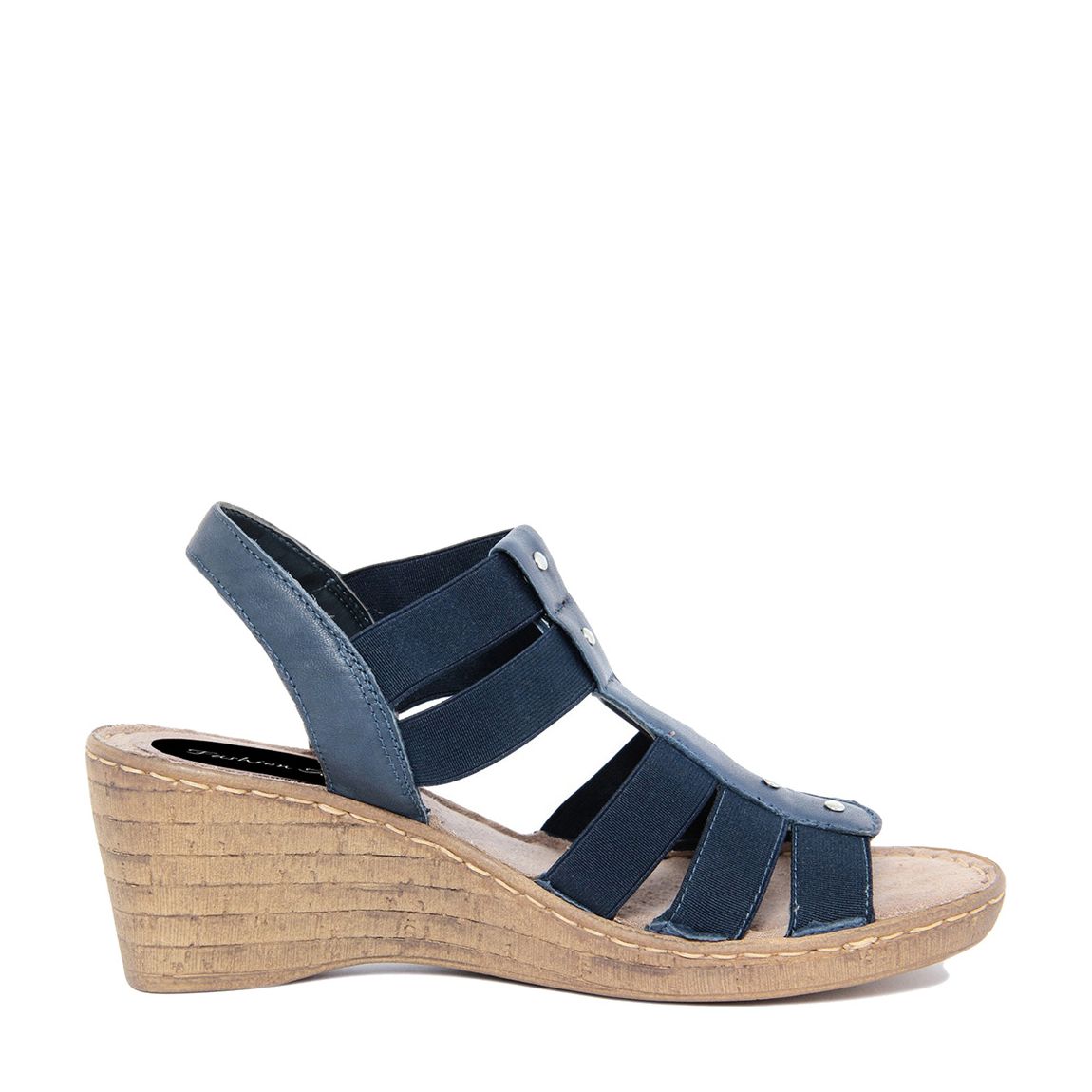 Navy Strappy Leather Wedge Sandals main product photo