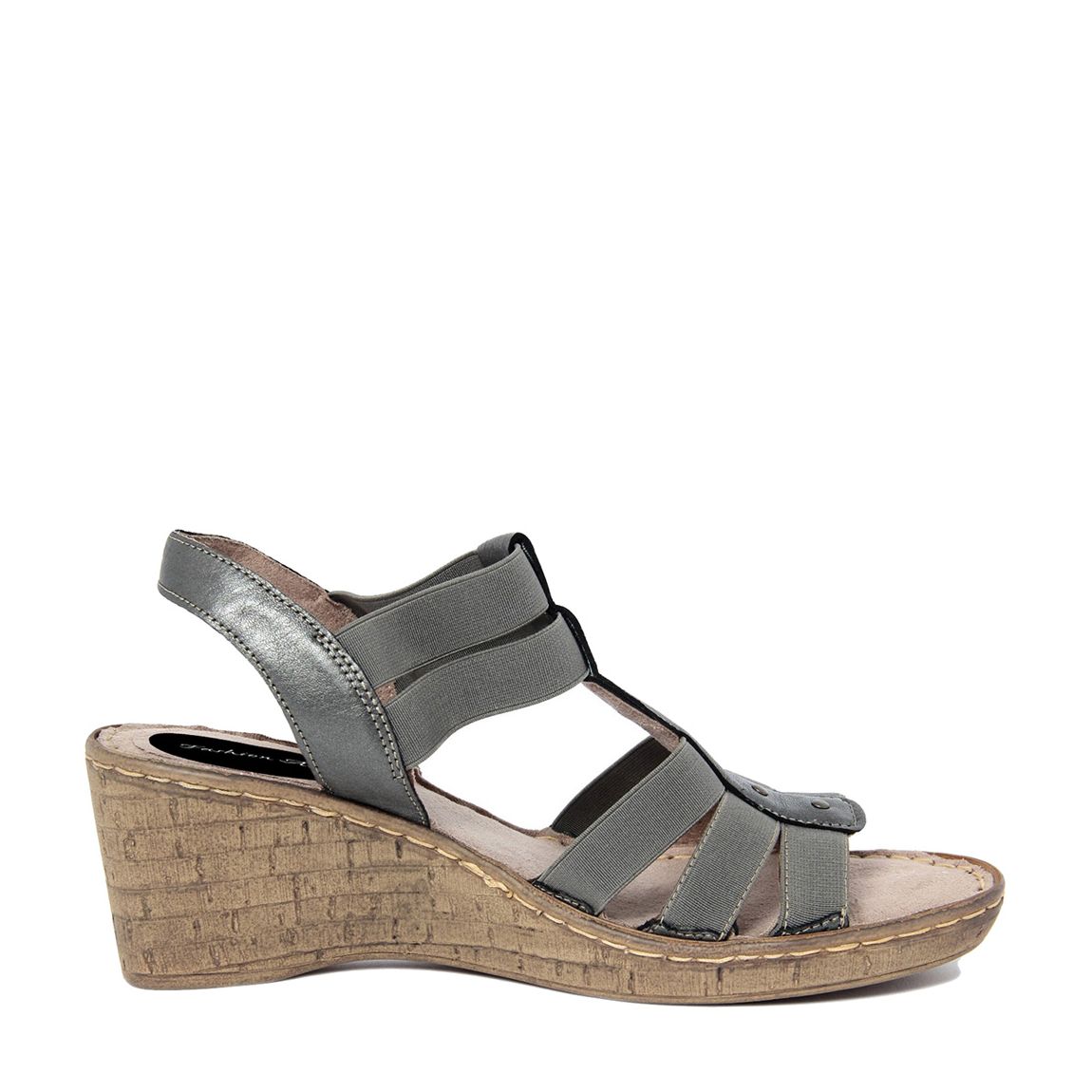 Grey Strappy Leather Wedge Sandals main product photo