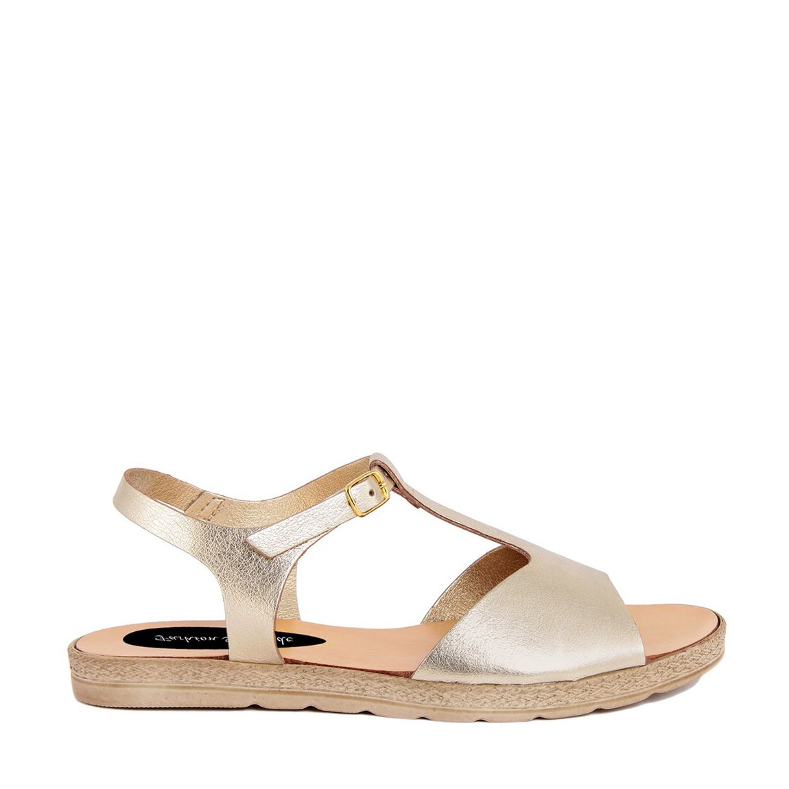 Gold T Bar Buckle Flat Sandals main product photo