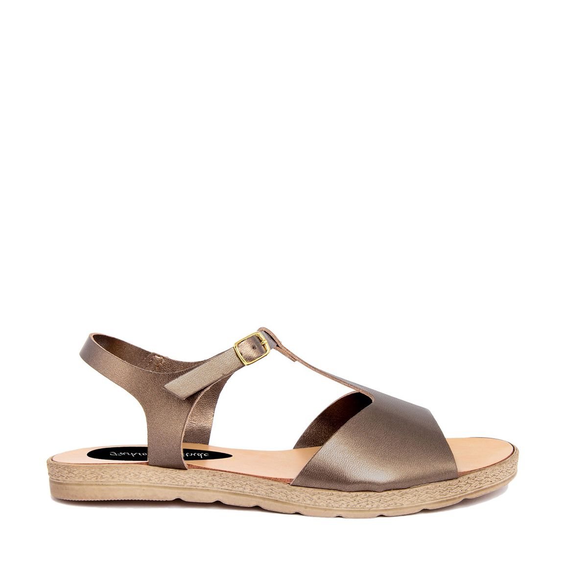 Brown T Bar Buckle Flat Sandals main product photo