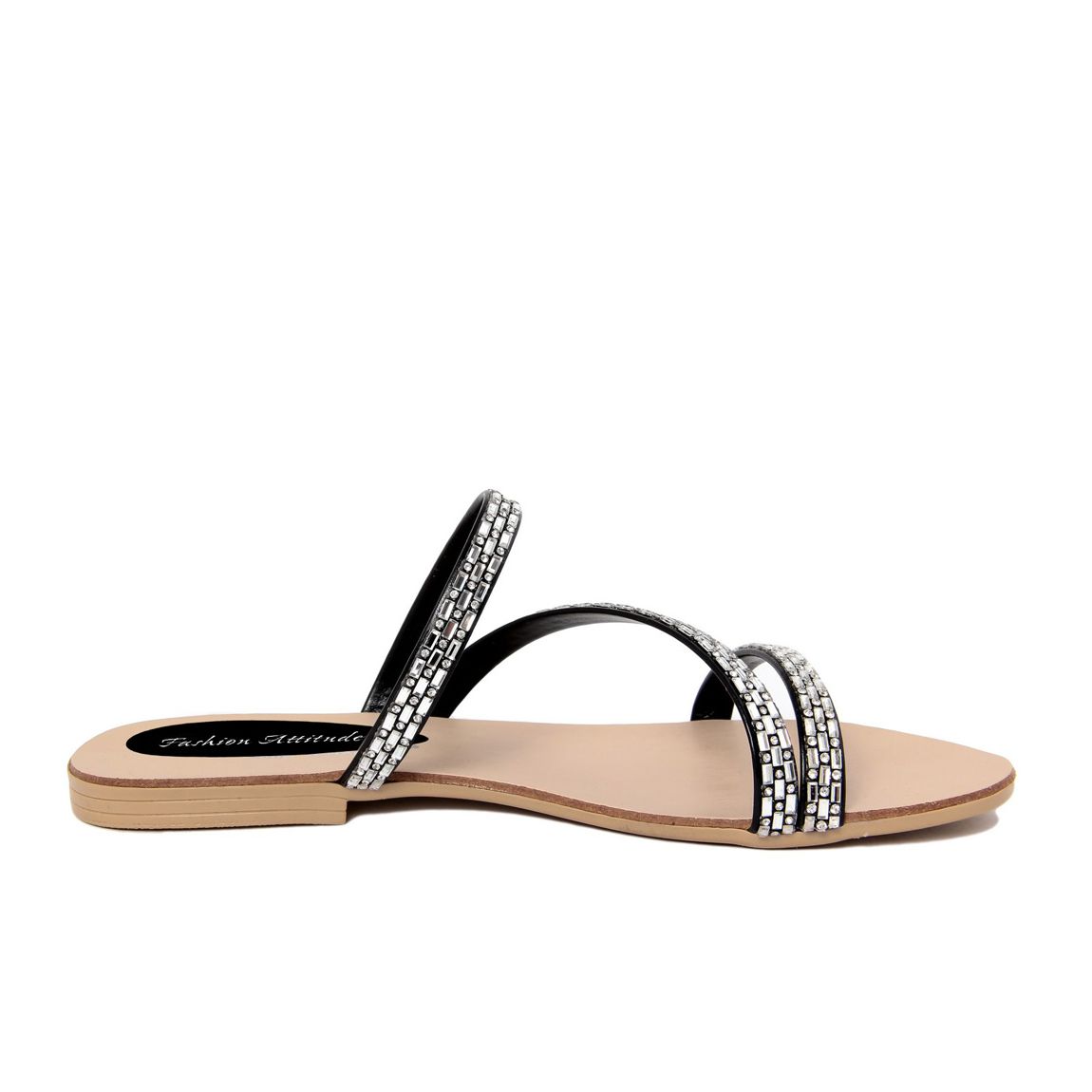 Black/Rhinestone Detailed Strappy Flat Sandals main product photo