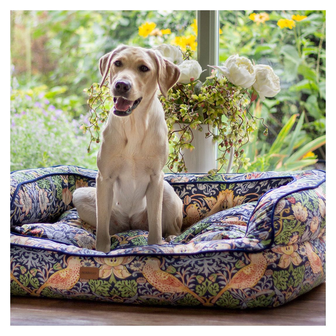Strawberry Thief Pet Sofa Bed, Dark Blue, Size Large, 88cm x 67cm x 32cm main product photo