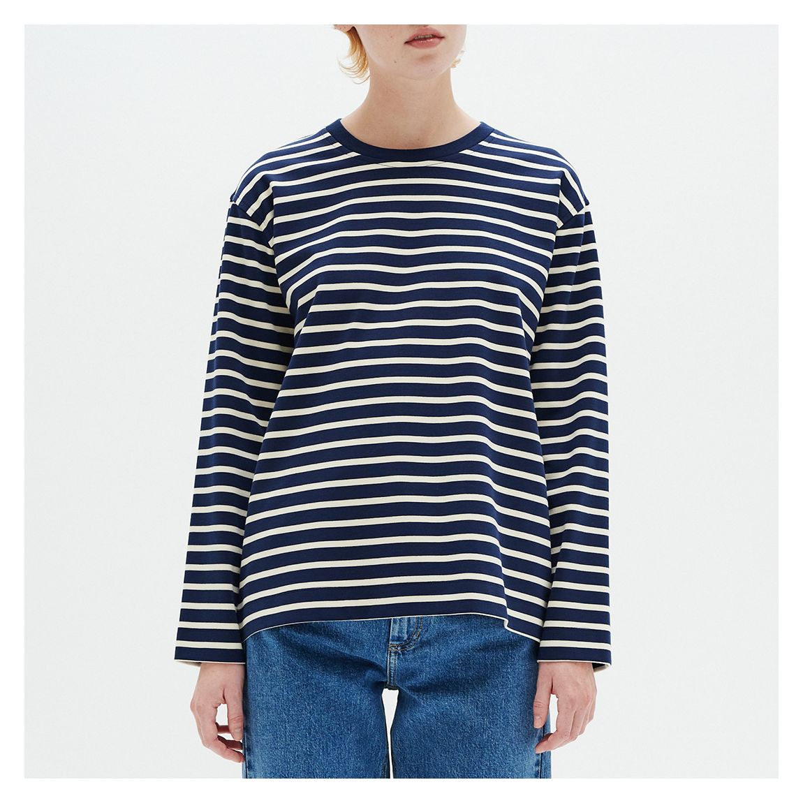 Navy/Cream Stripe Long Sleeve Top main product photo