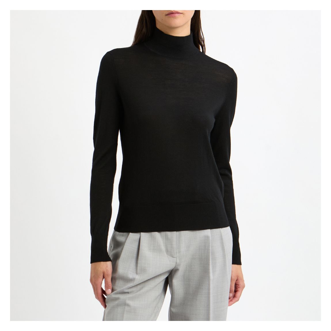 Black Merino Wool Fine Knit Top main product photo