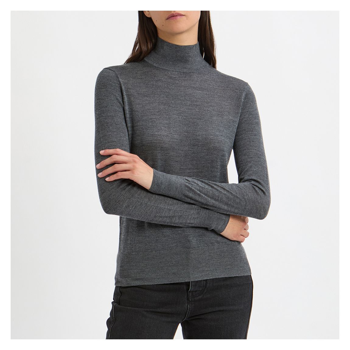Charcoal Merino Wool Fine Knit Top main product photo
