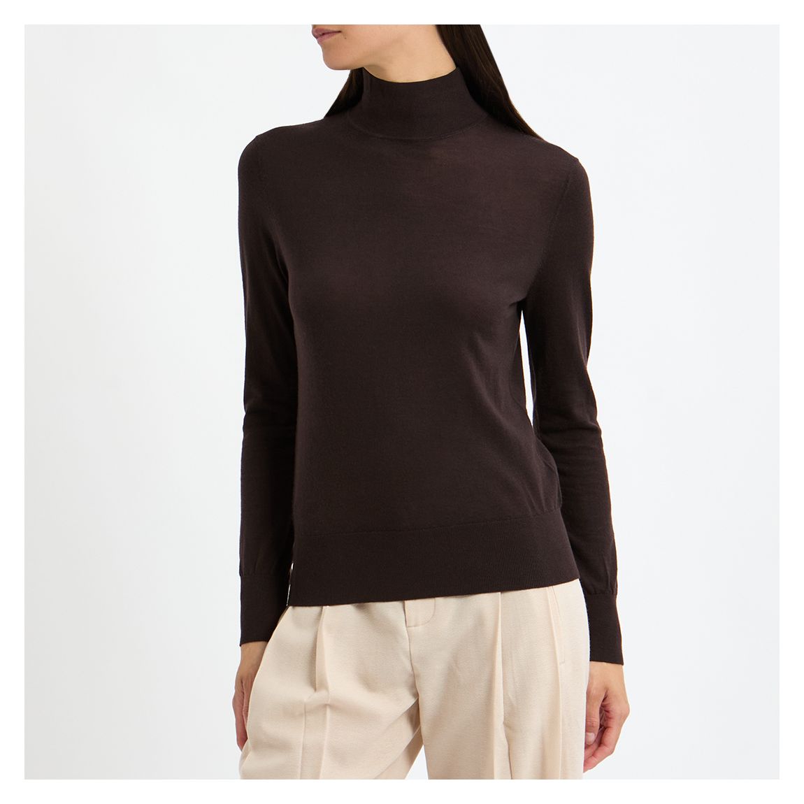 Brown Merino Wool Fine Knit Top main product photo