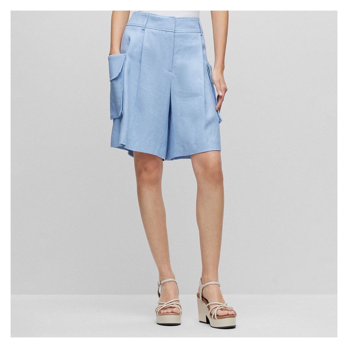 Blue Taeva Linen Blend Cargo Shorts main product photo