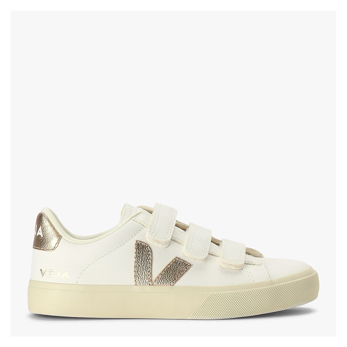 White/Gold Leather Veja Recife Logo Trainer main product photo