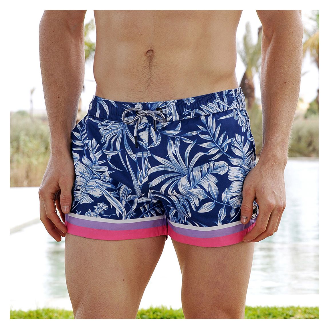 Navy Durban Shorter Length Swim Trunk main product photo