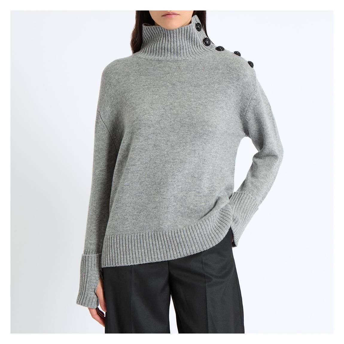 Grey Cashmere Blend Button Jumper main product photo